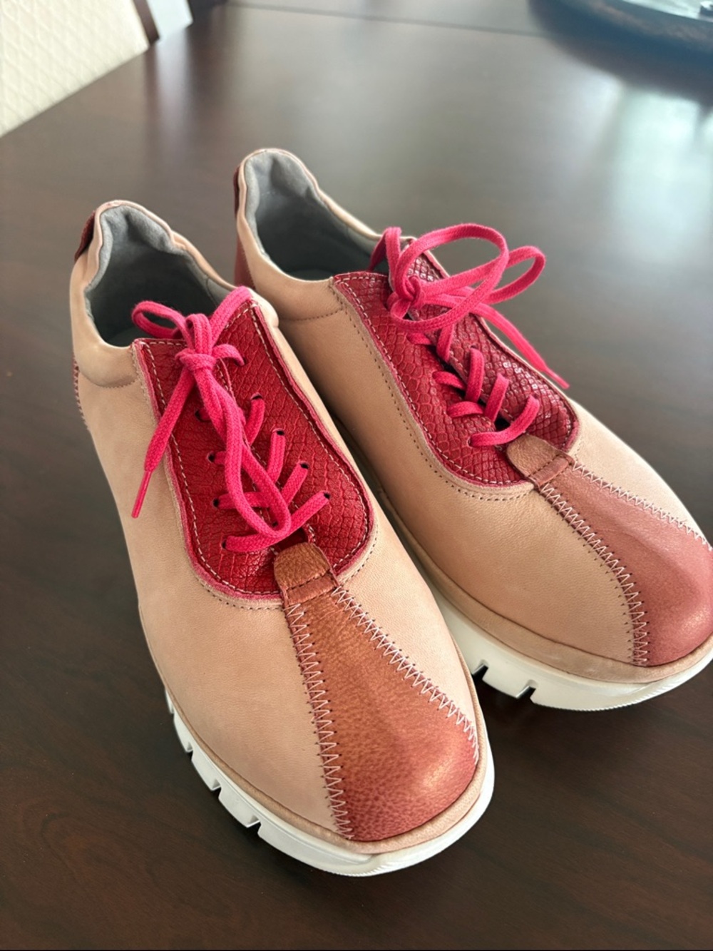 Fly London Pink & Red Leather Lace-Up Sneakers